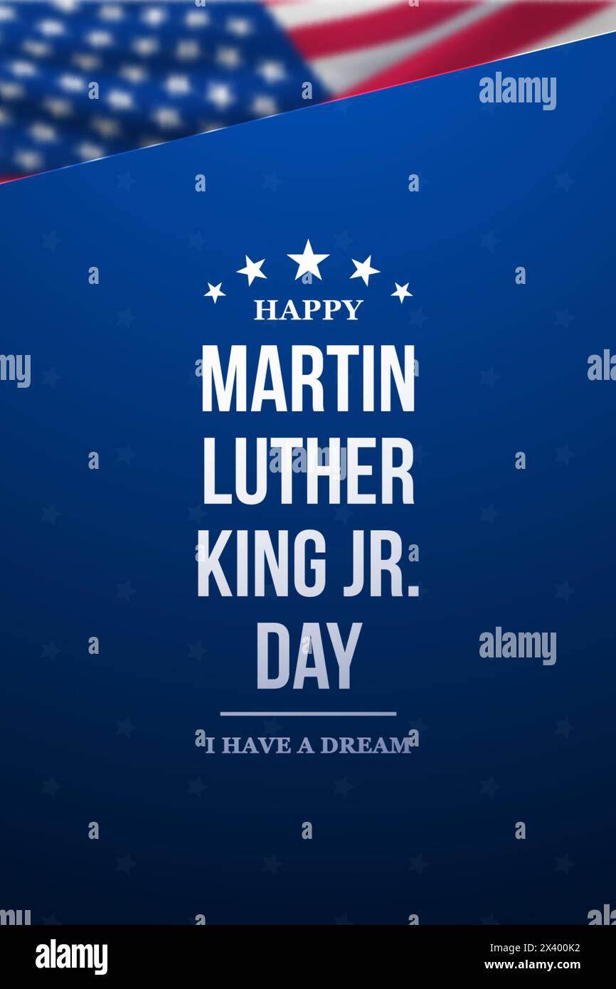 Martin Luther King Jr. Banner del giorno. Disegnate con la citazione ispiratrice di Martin Luther King. Sfondo bandiera americana. Poster MLK, banner verticale, social network Illustrazione Vettoriale