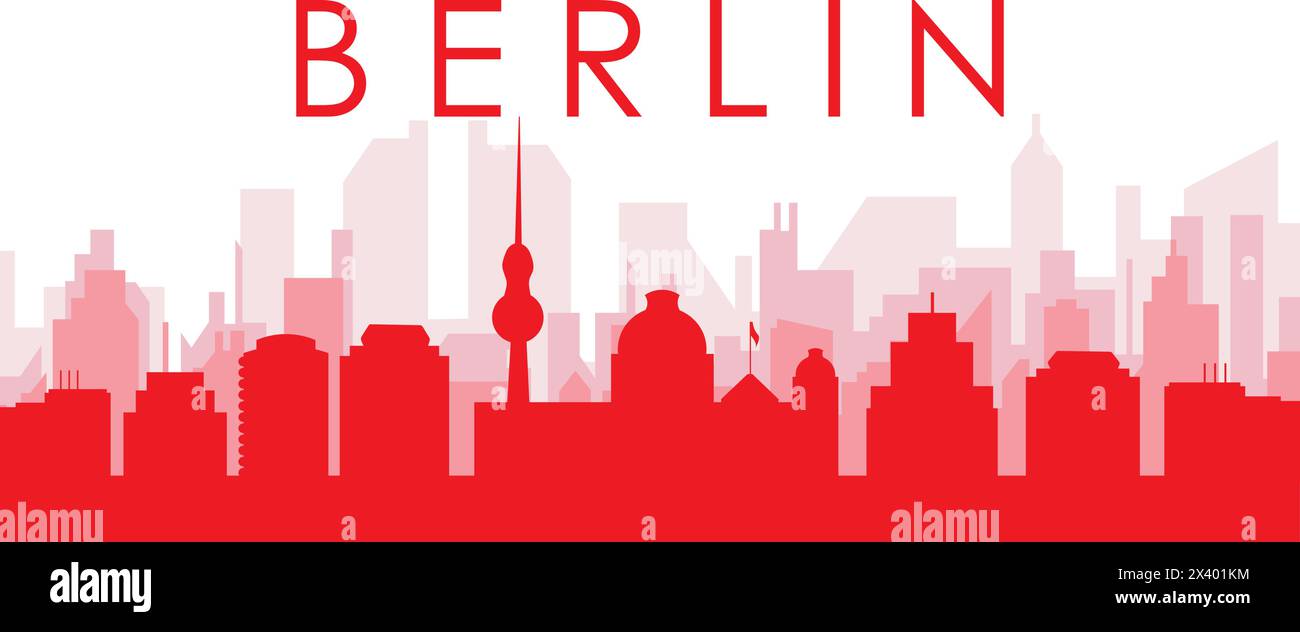 Poster rosso dello skyline della città DI BERLINO, GERMANIA Illustrazione Vettoriale