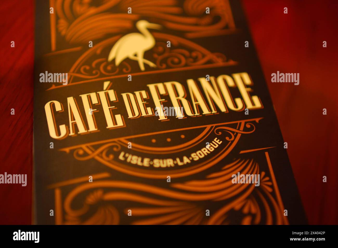 Menu al Café de France, l'Isle sur la Sorgue, Vaucluse, Provence, France Foto Stock