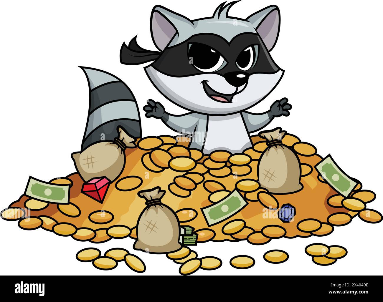 Raccoon bandito sepolto in una clip art di cartoni animati vettoriali del tesoro Illustrazione Vettoriale