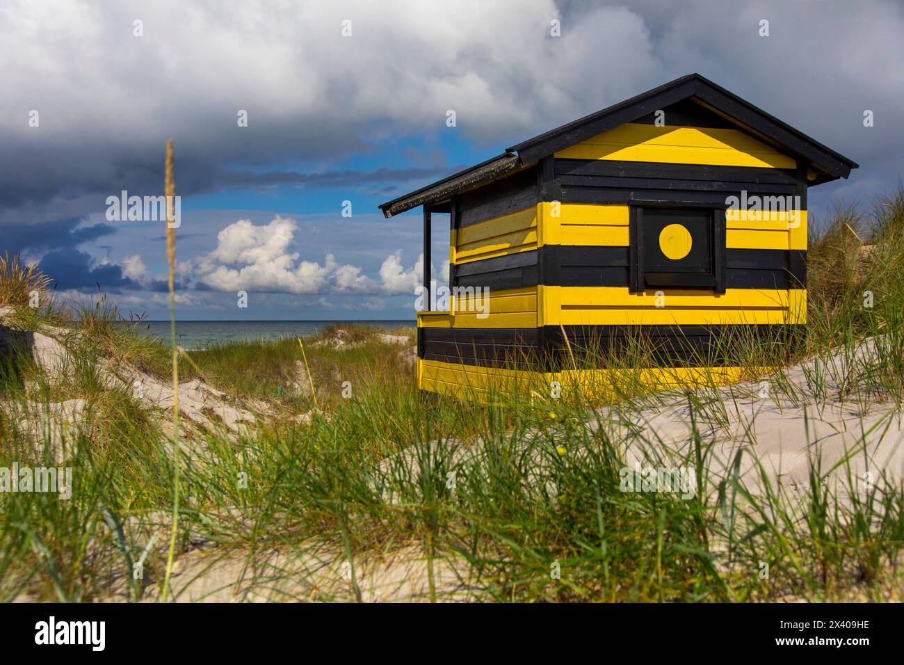 Europa, Scandinavia, Svezia. Skania. Penisola di Falsterbo. Skanor. Capanne sulla spiaggia Foto Stock
