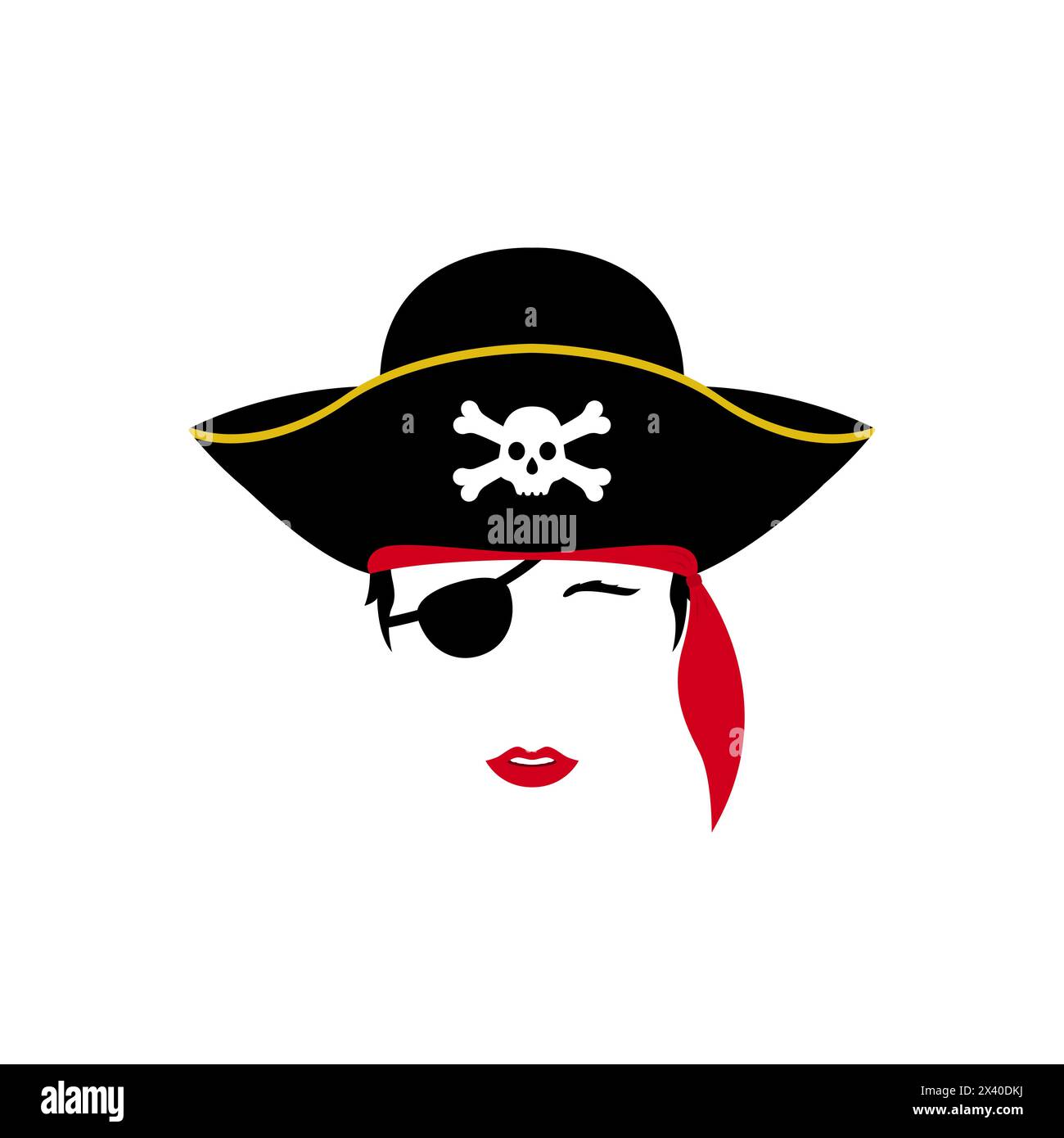 Lady Pirate Vector Portrait. Donna in costume pirata. Illustrazione Vettoriale