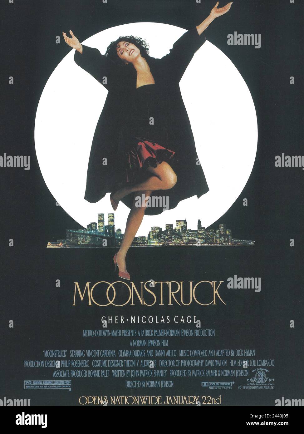 Poster originale del film Moonstruck del 1987, diretto da Norman Jewison, con Cher Foto Stock