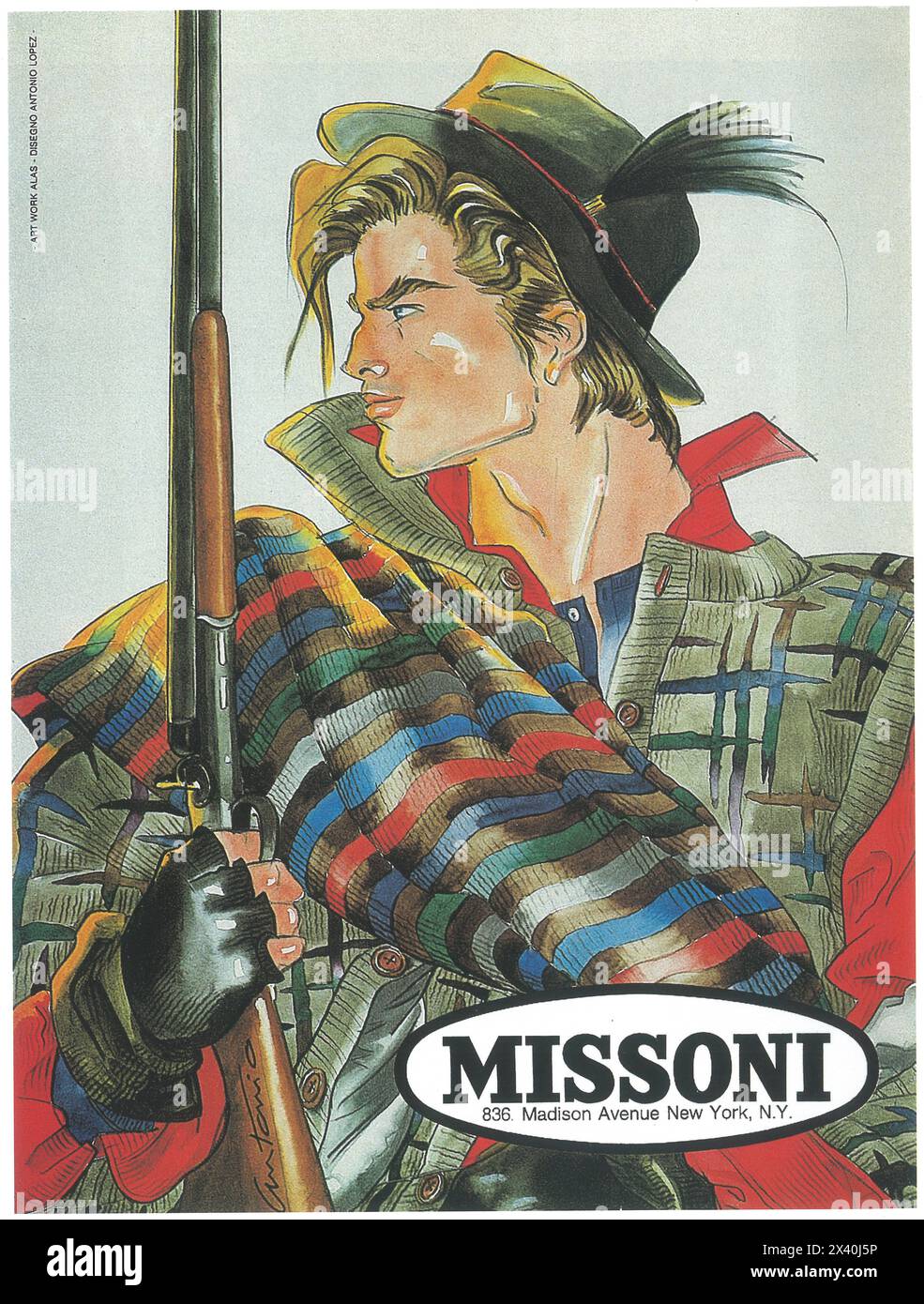 1983 Missoni Menswear ad con Antonio Lopez art Foto Stock