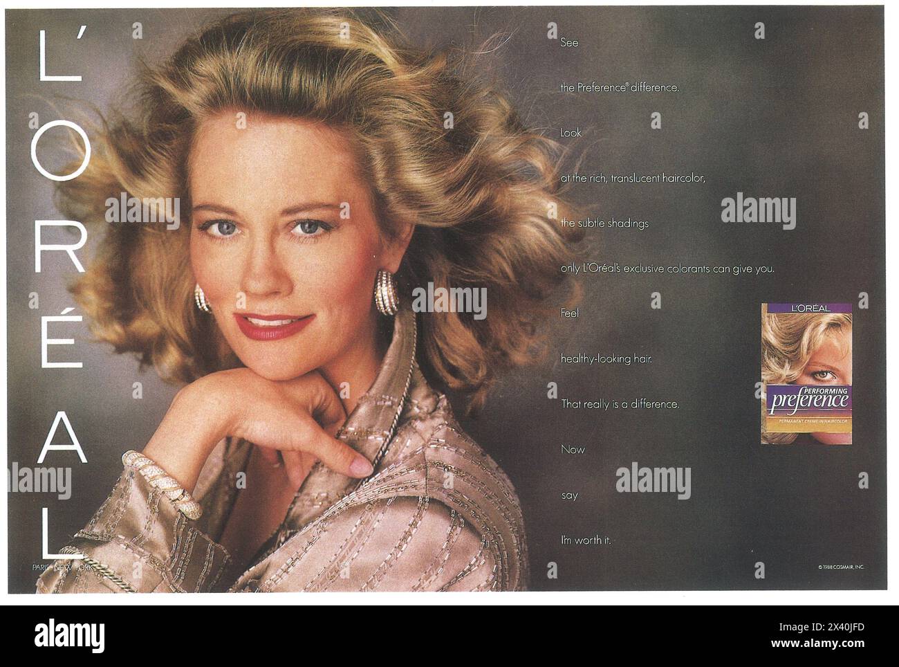 1988 l'Oreal Performing Preference Haircolor ad with Cybill Shepherd Foto Stock
