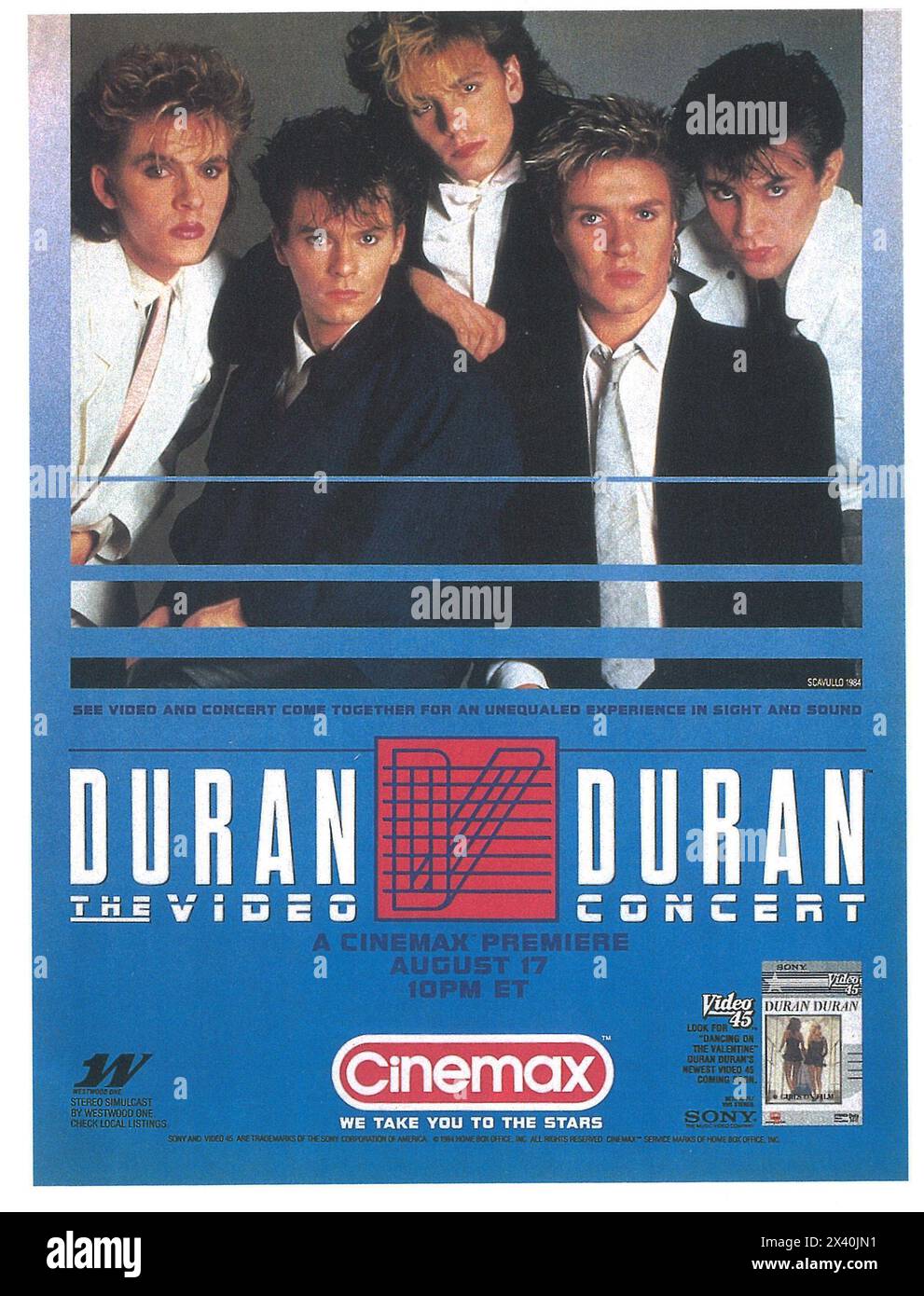 1984 annuncio di copertina del concerto Duran Duran The Video - Cinemax - Sony Video 45 Foto Stock