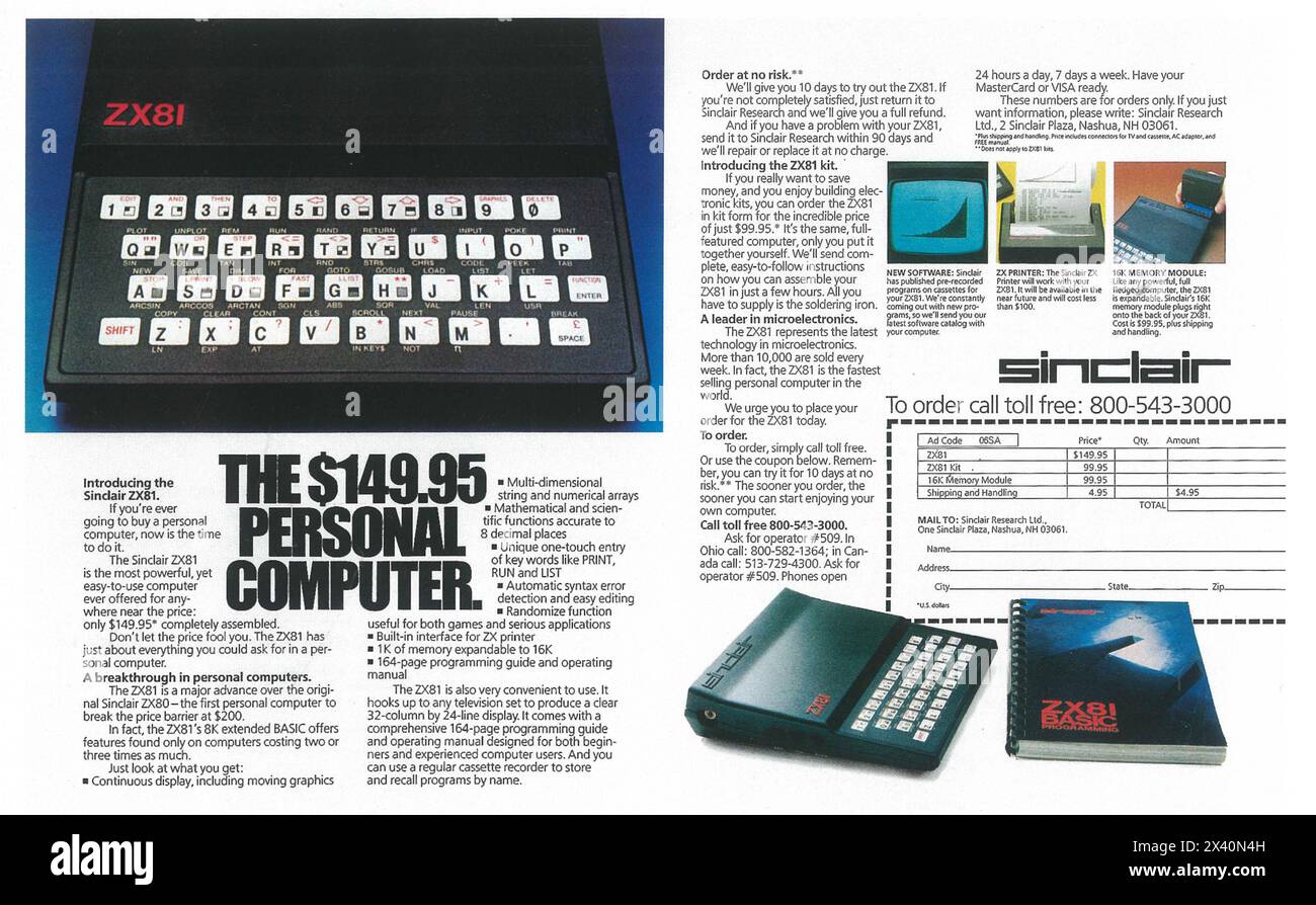 1982 Timex Corporation Sinclair ZX81 - annuncio per computer Foto Stock