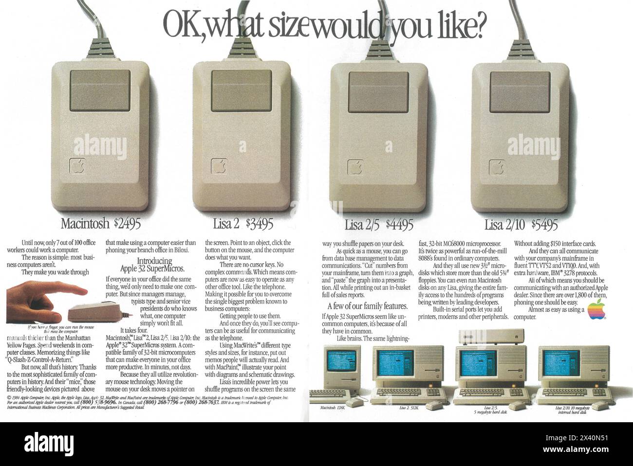 1984 annuncio Apple computer - Macintosh, Apple Lisa Computers Foto Stock