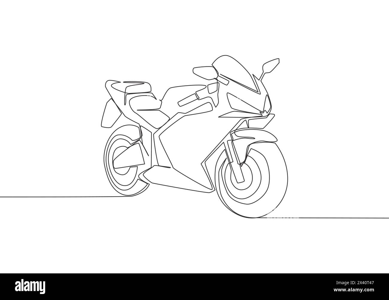 Un disegno continuo di una moto sportiva di lusso per il logo racing. Grande concetto di motocicletta sportiva. Illustrazione vettoriale del disegno a linea singola Illustrazione Vettoriale