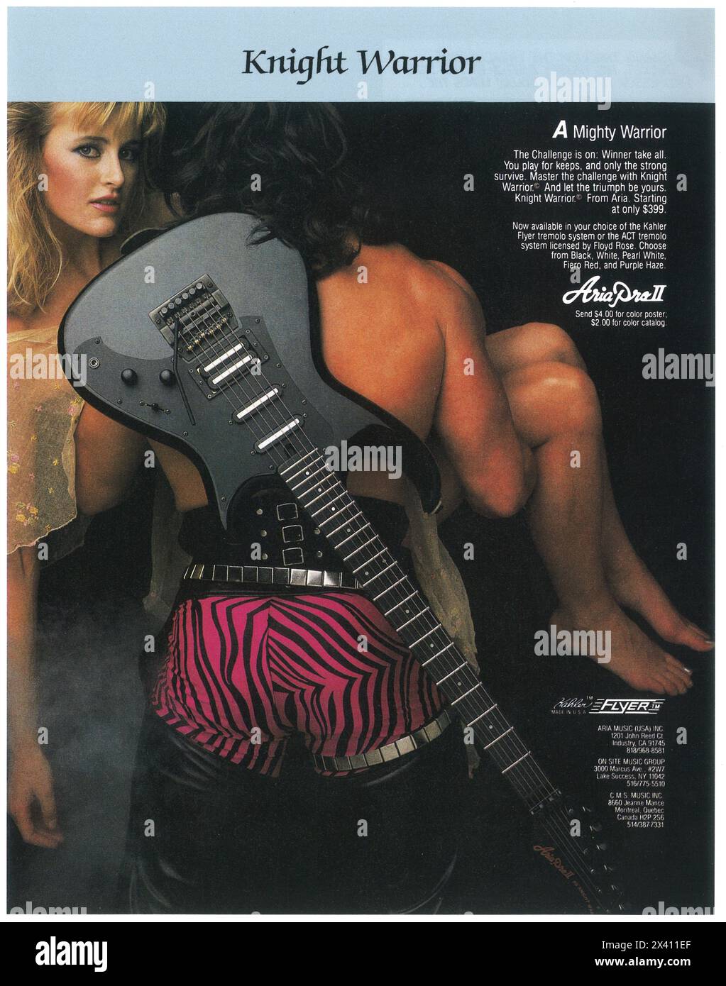 1985 aria Pro II Electric Guitar ad - Un potente guerriero Foto Stock
