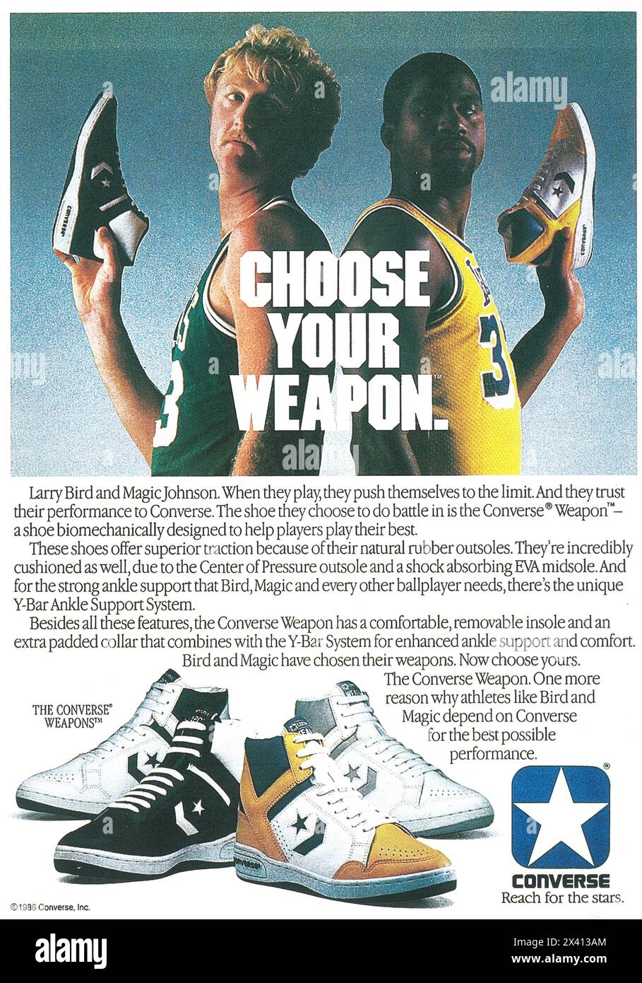 1986 Converse ad with Larry Bird and Magic Johnson - Scegli la tua arma Foto Stock