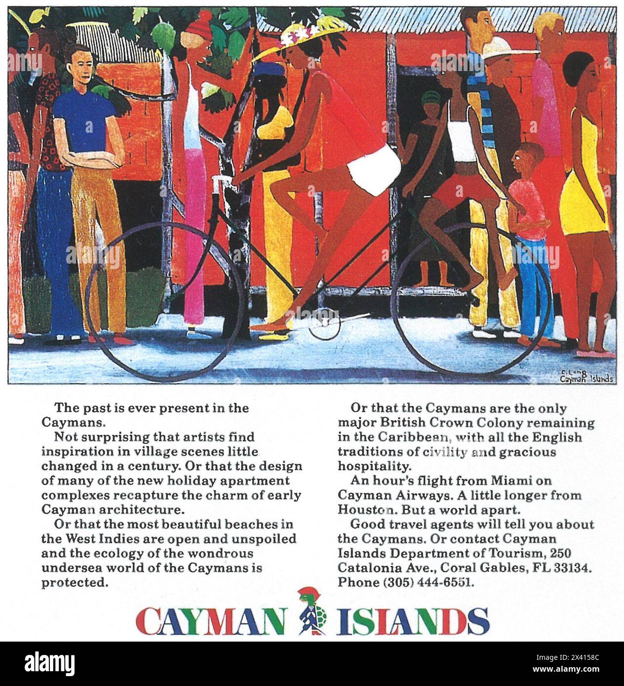 1982 Cayman Islands Tourism Department ad con Charles Long Painting Foto Stock