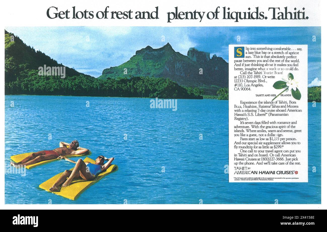 1986 Tahiti Tourist Board ad Foto Stock