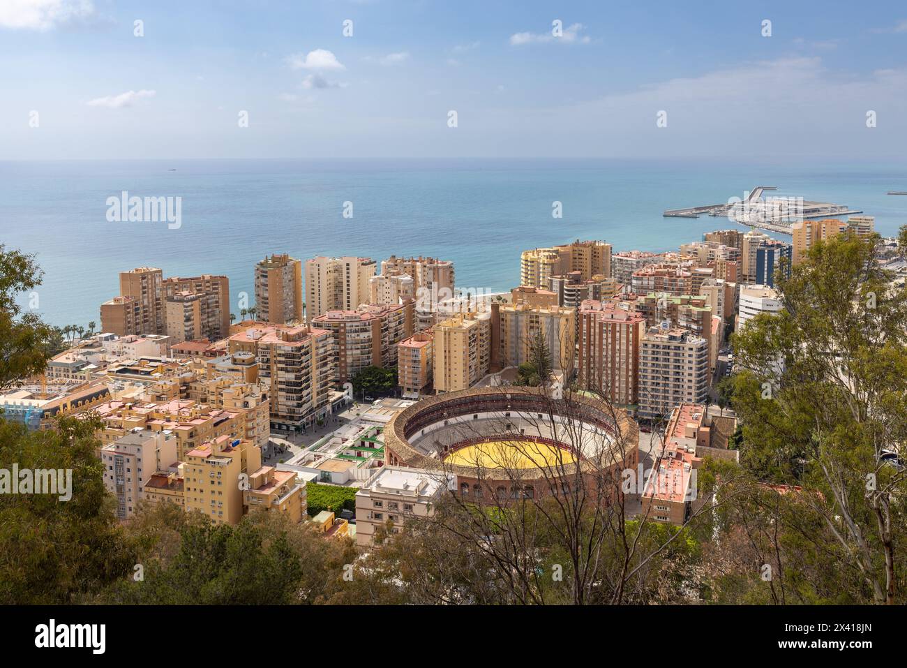 Malaga Bull Fighting area da un'angolazione elevata Foto Stock