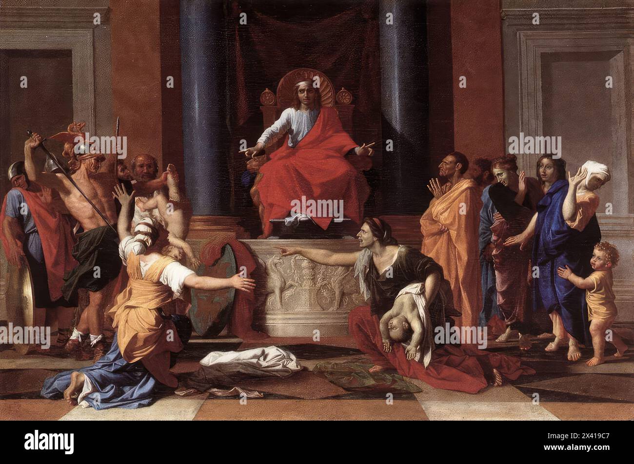 POUSSIN, Nicolas (B. 1594, Les Andelys, d. 1665, Roma) il giudizio di Salomone 1649 olio su tela, 101 x 150 cm Musée du Louvre, Parigi ci sono molti disegni preparatori a questo dipinto in vari musei francesi. --- parole chiave: --------------- Autore: POUSSIN, Nicolas titolo: Il giudizio di Salomone linea temporale: 1601-1650 Scuola: Francese forma: Pittura tipo: Religioso Foto Stock