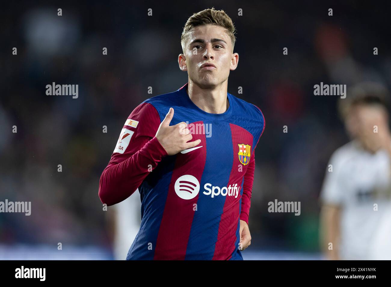 Barcellona, Spagna. 29 aprile 2024. BARCELLONA, SPAGNA - APRILE 29: Fermin Lopez del FC Barcelona celebra un gol durante la partita Liga EA Sports tra FC Barcelona e Valencia CF all'Estadi Olimpic Lluis Companys il 29 aprile 2024 a Barcellona, Spagna crediti: DAX Images/Alamy Live News Foto Stock