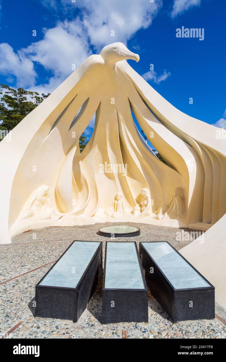 Monumento dei pionieri, Ushuaia, Terra del fuoco, Argentina, Sud America Foto Stock