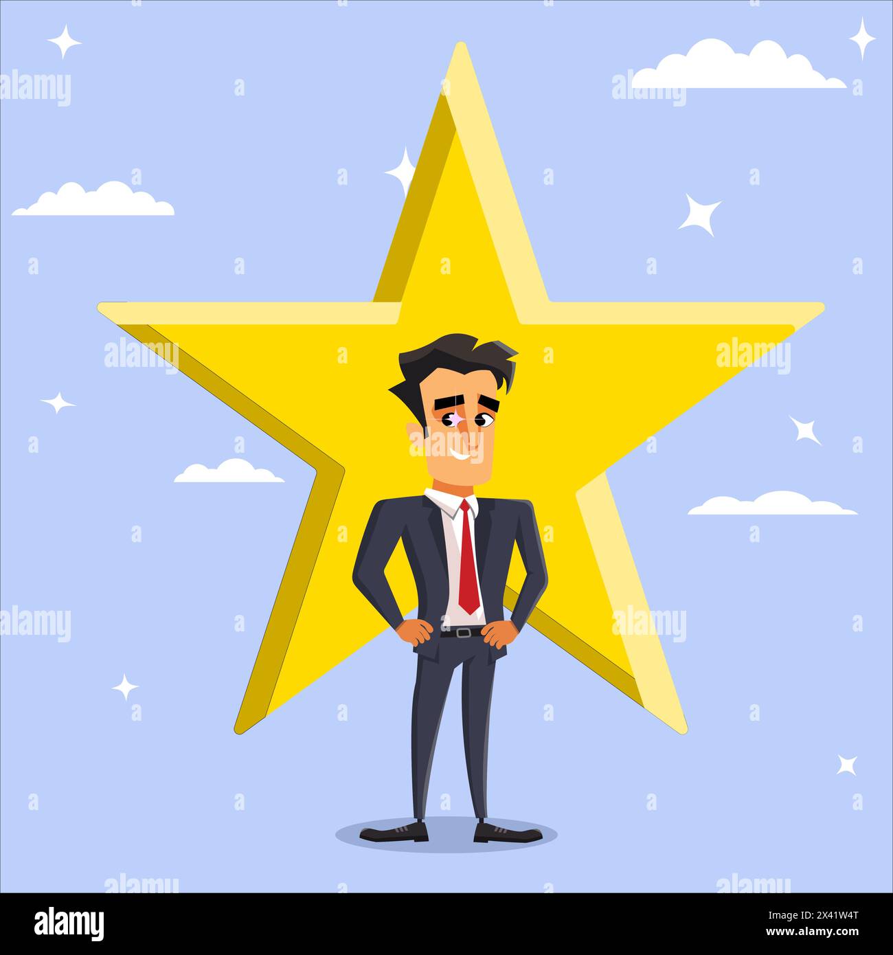 Premio dipendente bianco di carattere maschile star, concetto di successo o leadership, dipendente del mese, dipendente valutato Illustrazione Vettoriale