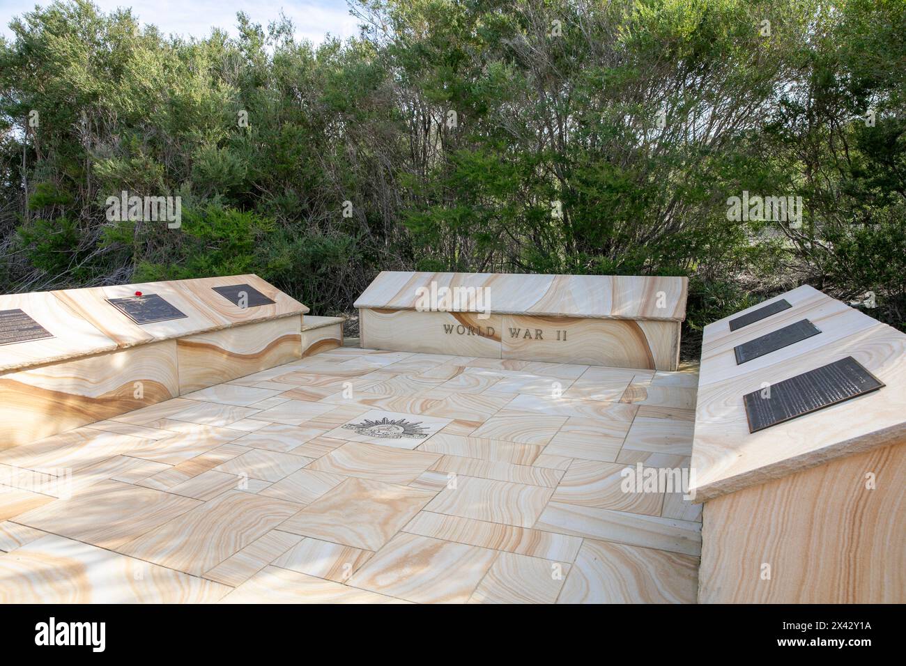 L'Australia's Memorial Walk al North Head Sanctuary Manly Sydney onora coloro che hanno servito e sostenuto la difesa dell'Australia, monumento della seconda guerra mondiale Foto Stock