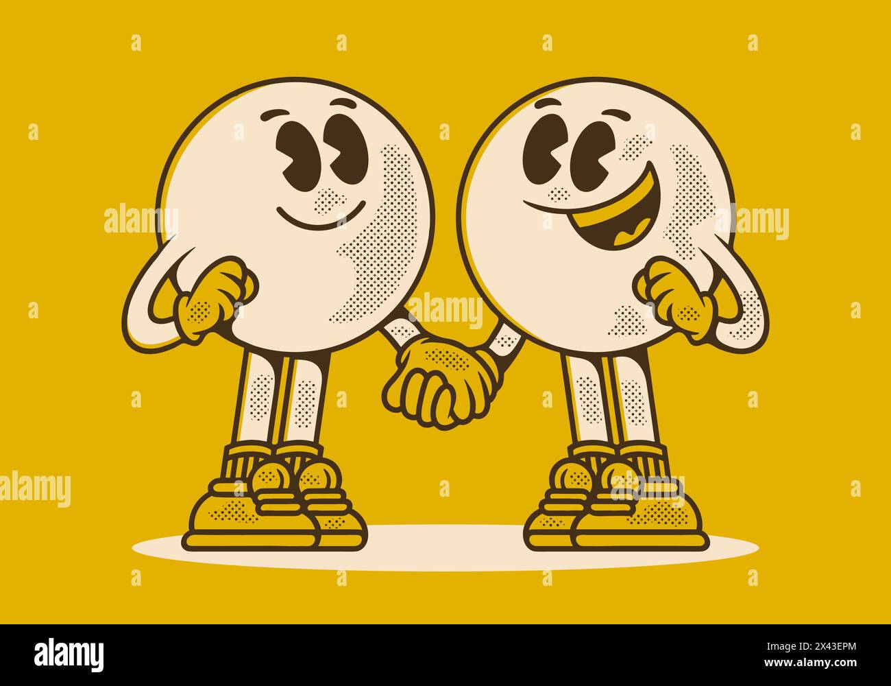 Mascotte d'epoca con due teste a sfera, in posa per mano Illustrazione Vettoriale