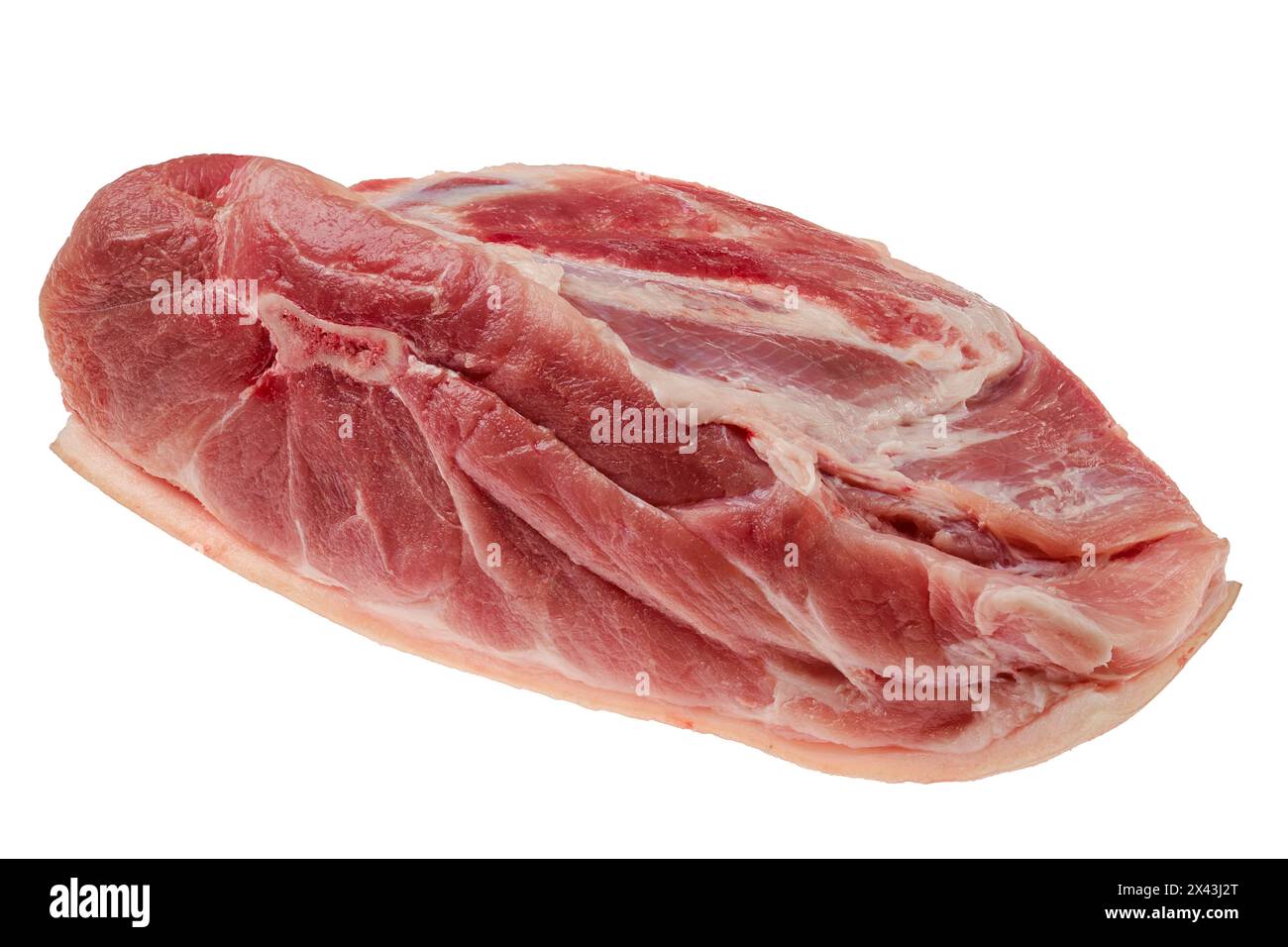 Spalla di maiale cruda fresca isolata su sfondo bianco Foto Stock
