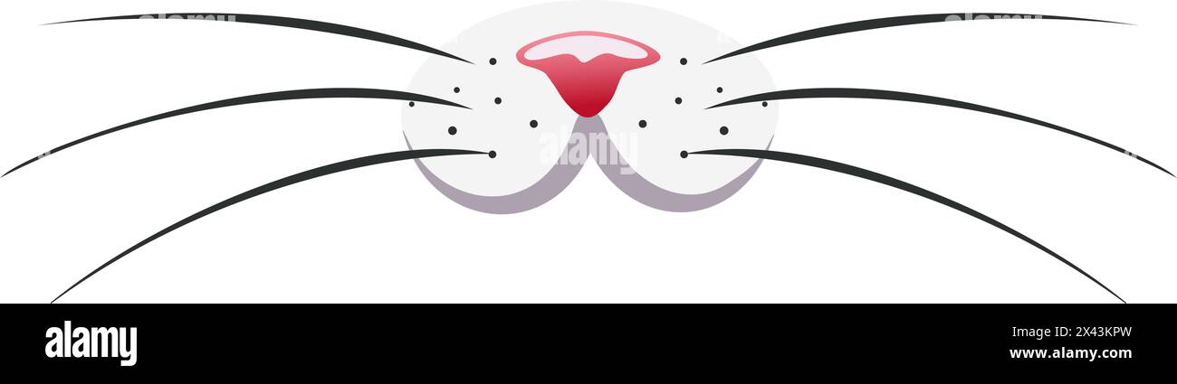 Naso di gatto con baffi lunghi. Faccia carina di un gatto, un cane o un coniglio. Una divertente stampa per bambini o un logo per la cura degli animali domestici. Illustrazione vettoriale Illustrazione Vettoriale