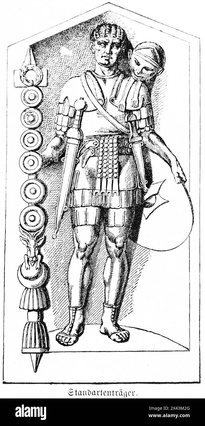 Portatore dell'esercito romano, Impero Romano, Italia, illustrazione storica 1884 Foto Stock