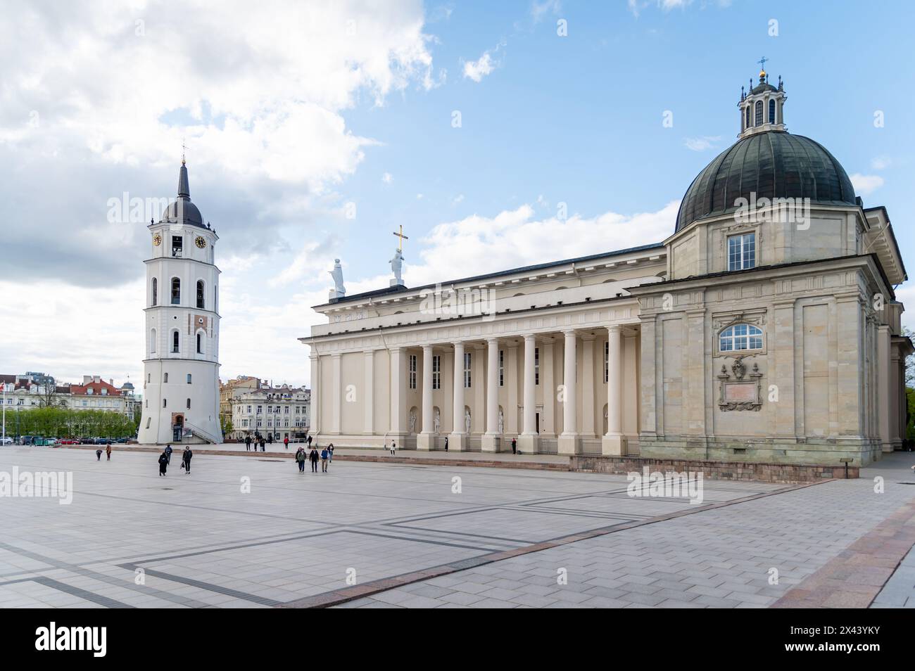 Cattedrale di Vilnius e Campanile, Piazza della Cattedrale, Vilnius, Lituania Foto Stock