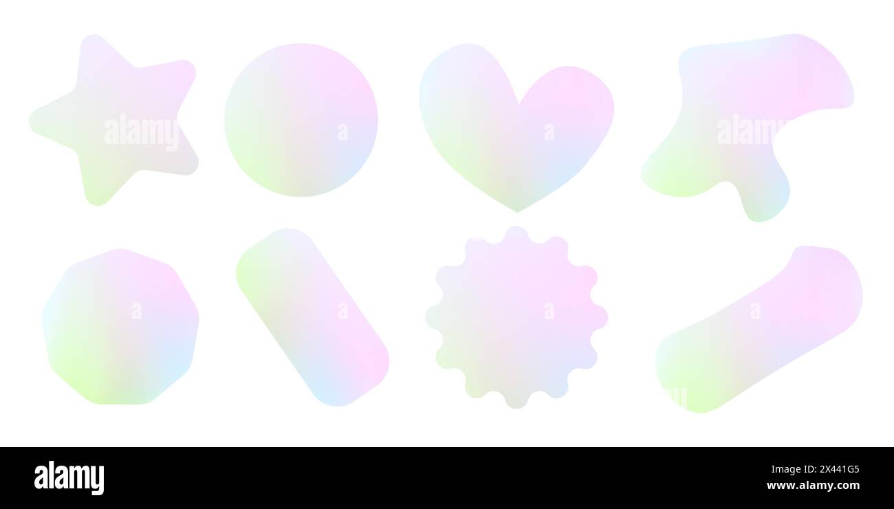 Set di mockup adesivi colorati. Etichette vuote di diverse forme astratte e geometriche, emblemi rotondi di carta stropicciata. Adesivi o patch per l'anteprima del tag Illustrazione Vettoriale