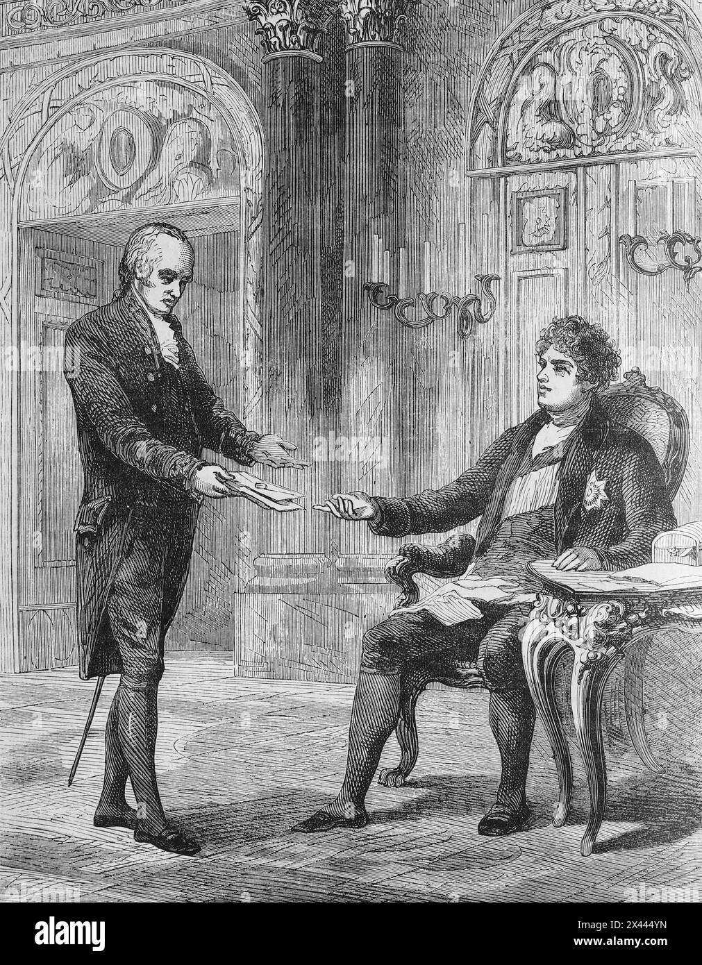 George Canning ricevette la nomina a primo ministro da re Giorgio IV, 1827. Illustrazione tratta dalla storia dell'Inghilterra di Cassell, vol VII. New Edition pubblicata circa 1873-5. Foto Stock