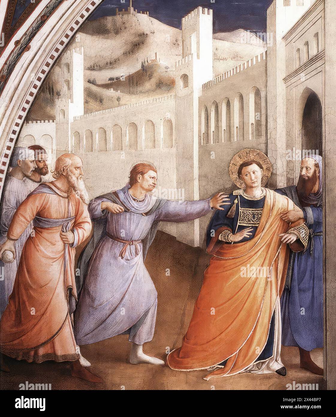 ANGELICO, fra (nato ca. 1400, Vicchio nel Mugello, d. 1455, Roma) l'arresto di Santo Stefano 1447-49 affresco Cappella Niccolina, Palazzi Pontifici, Vaticano --- parole chiave: --------------- Autore: ANGELICO, fra titolo: L'arresto di Santo Stefano Time-line: 1401-1450 Scuola: Italian form: Painting Type: Religious Foto Stock