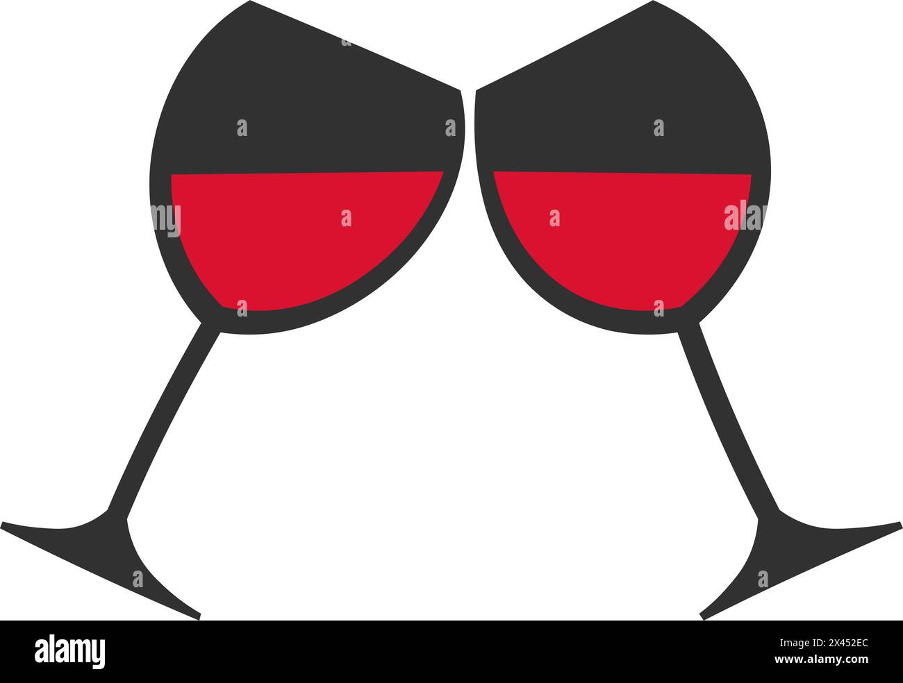 Fumetto piatto due bicchieri di vino rosso francese, delicatamente toccante in uno sfondo di calore e intimità Illustrazione Vettoriale