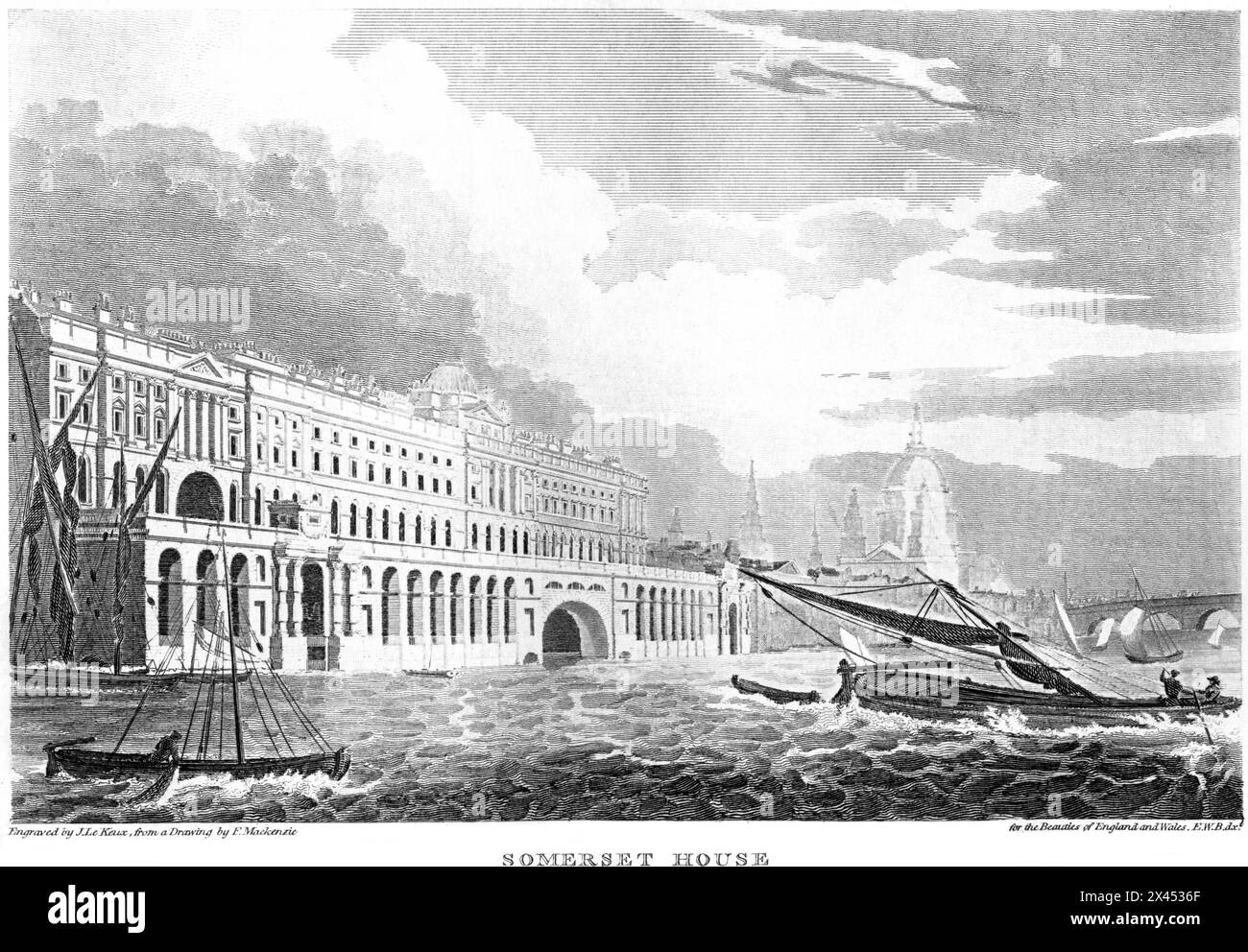 Un'incisione intitolata Somerset House, from the Thames, Westminster, London UK scansionata ad alta risoluzione da un libro pubblicato intorno al 1815. Foto Stock
