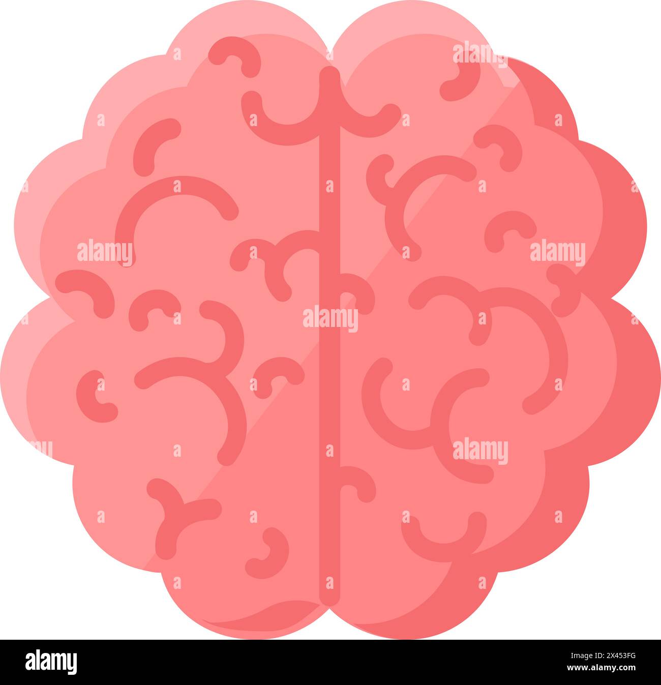 Icona vista dall'alto cervello umano. Convoluzioni di organo cerebrale umano, elemento cartoni animati medico per un design moderno e retrò. Semplice pittogr. Vettoriale colore Illustrazione Vettoriale