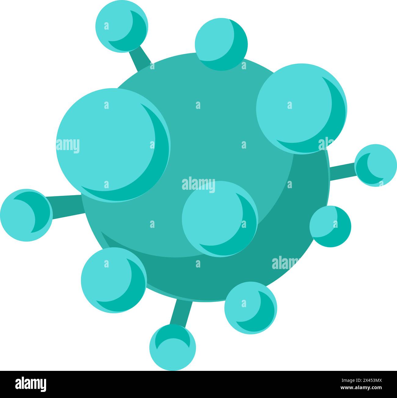 Icona astratta del virus influenzale. Microrganismo sferico, elemento cartoni animati medico per design moderno e retrò. Semplice pittogramma vettoriale colore iso Illustrazione Vettoriale