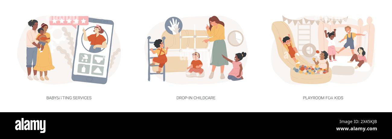 Set di illustrazioni vettoriali per il concetto isolato dei servizi di assistenza all'infanzia. Illustrazione Vettoriale