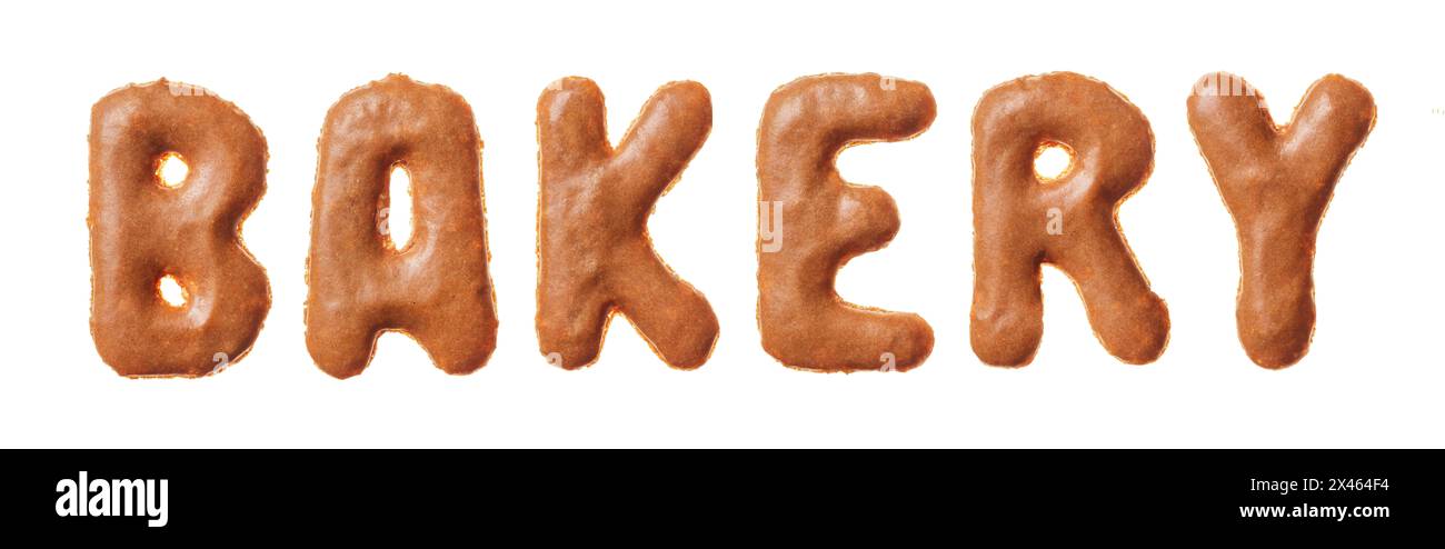 Pasticceria di parole fatta di veri biscotti, isolata sul bianco Foto Stock