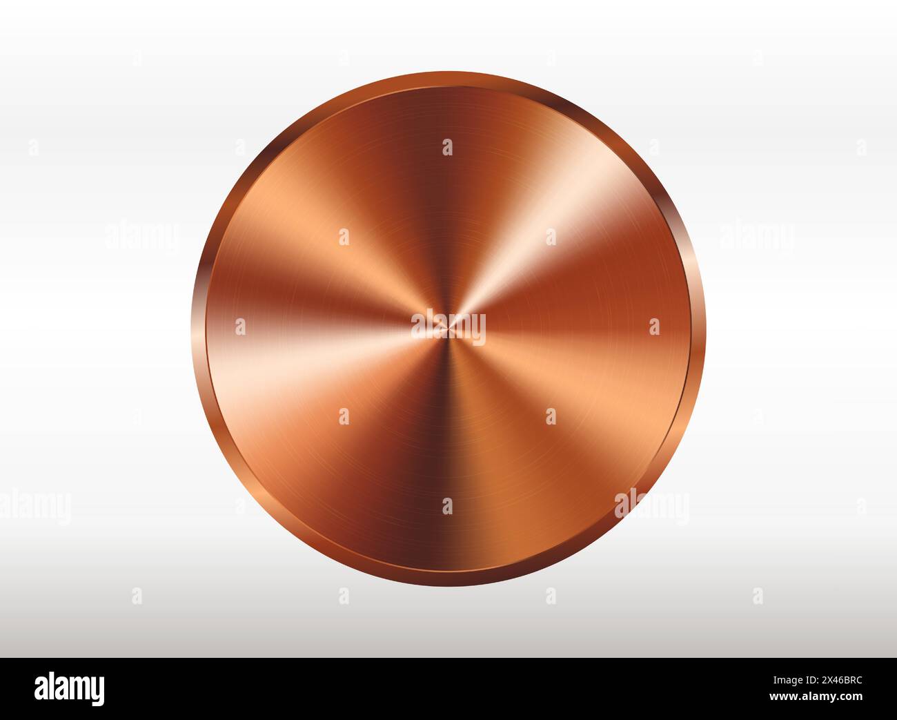 Pulsante o manopola rotondi in metallo. Texture realistica in rame o bronzo.illustrazione vettoriale 3d isolata su sfondo bianco. Illustrazione Vettoriale