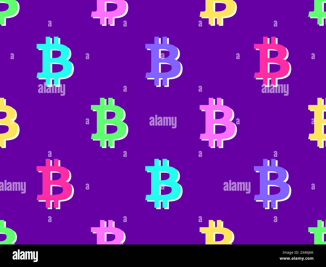 Pattern senza cuciture con simbolo Bitcoin 3D. Simbolo bitcoin isometrico multicolore. Criptovaluta Bitcoin, cripto trading. Design di sfondi, striscioni Illustrazione Vettoriale