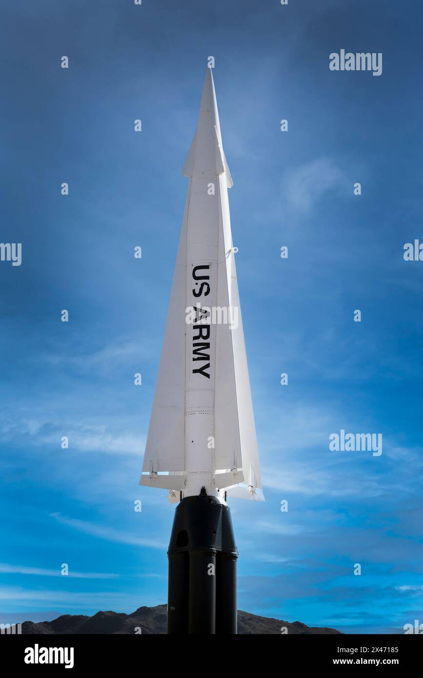 Una mostra pubblica di una Nike-Hercules dell'esercito americano, un missile terra-aria al passo San Agustin, fuori Alamogordo, NEW MEXICO Foto Stock