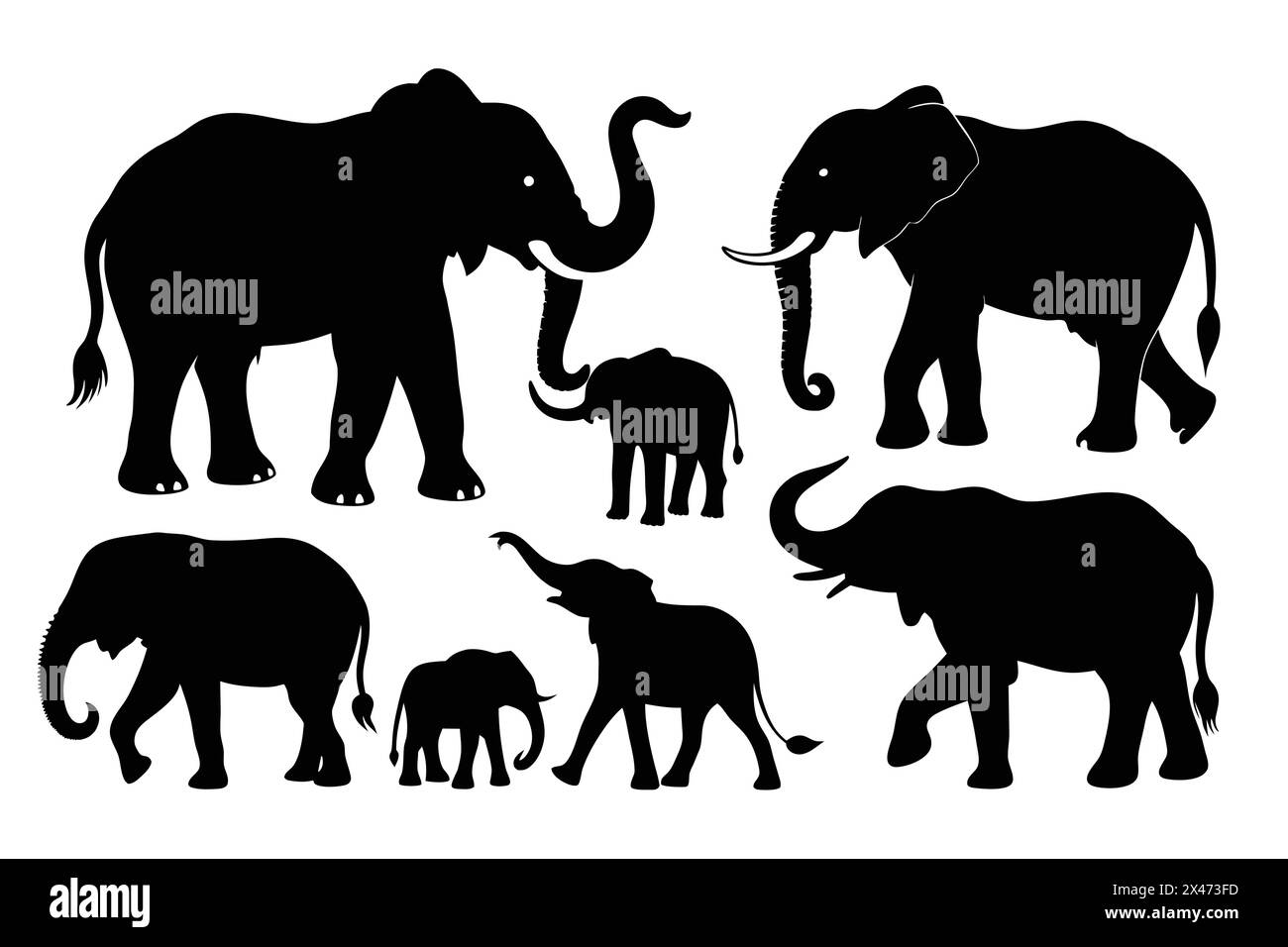 Illustrazione vettoriale silhouette della collezione Elephants Illustrazione Vettoriale