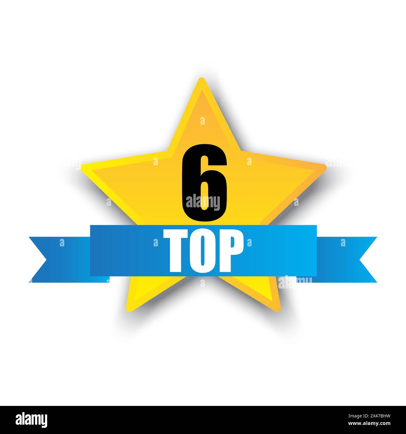 Star Vector tra i primi 6 classificati. Distintivo con nastro. Simbolo di classifica numero sei. Illustrazione Vettoriale