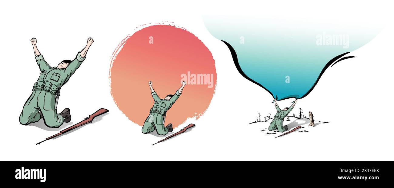 Memorial Day, soldato coreano, pittura a pennello, vettoriale Illustrazione Vettoriale