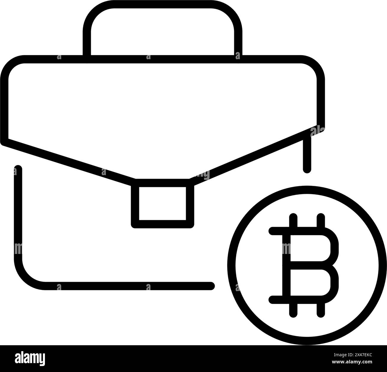 Investimenti digitali. Portafoglio Bitcoin. Valigetta e moneta di criptovaluta. Icona del vettore pixel Perfect Illustrazione Vettoriale