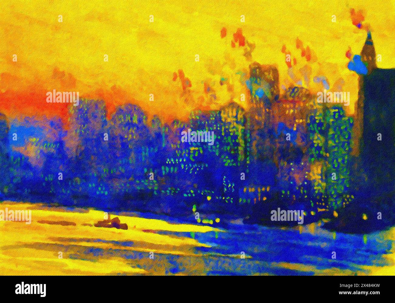 Tramonto dorato su New York City. Foto Stock