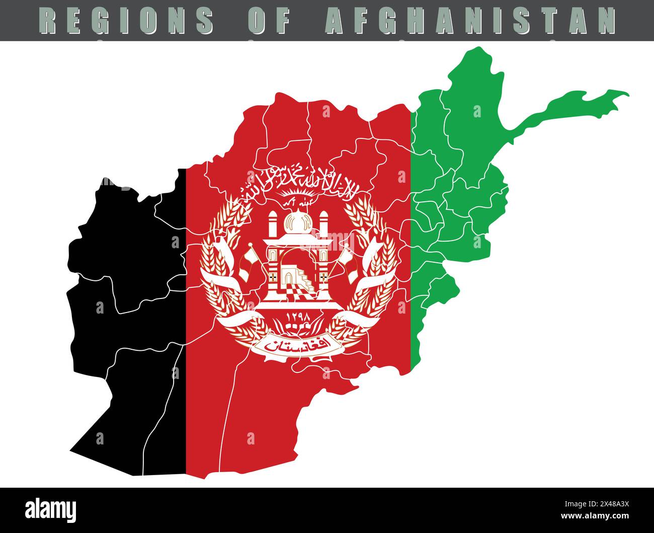 Mappa del paese dell'Afghanistan. Mappa vettoriale dettagliata dell'Afghanistan per regione. Mappa dell'Afghanistan con bandiera. Illustrazione Vettoriale