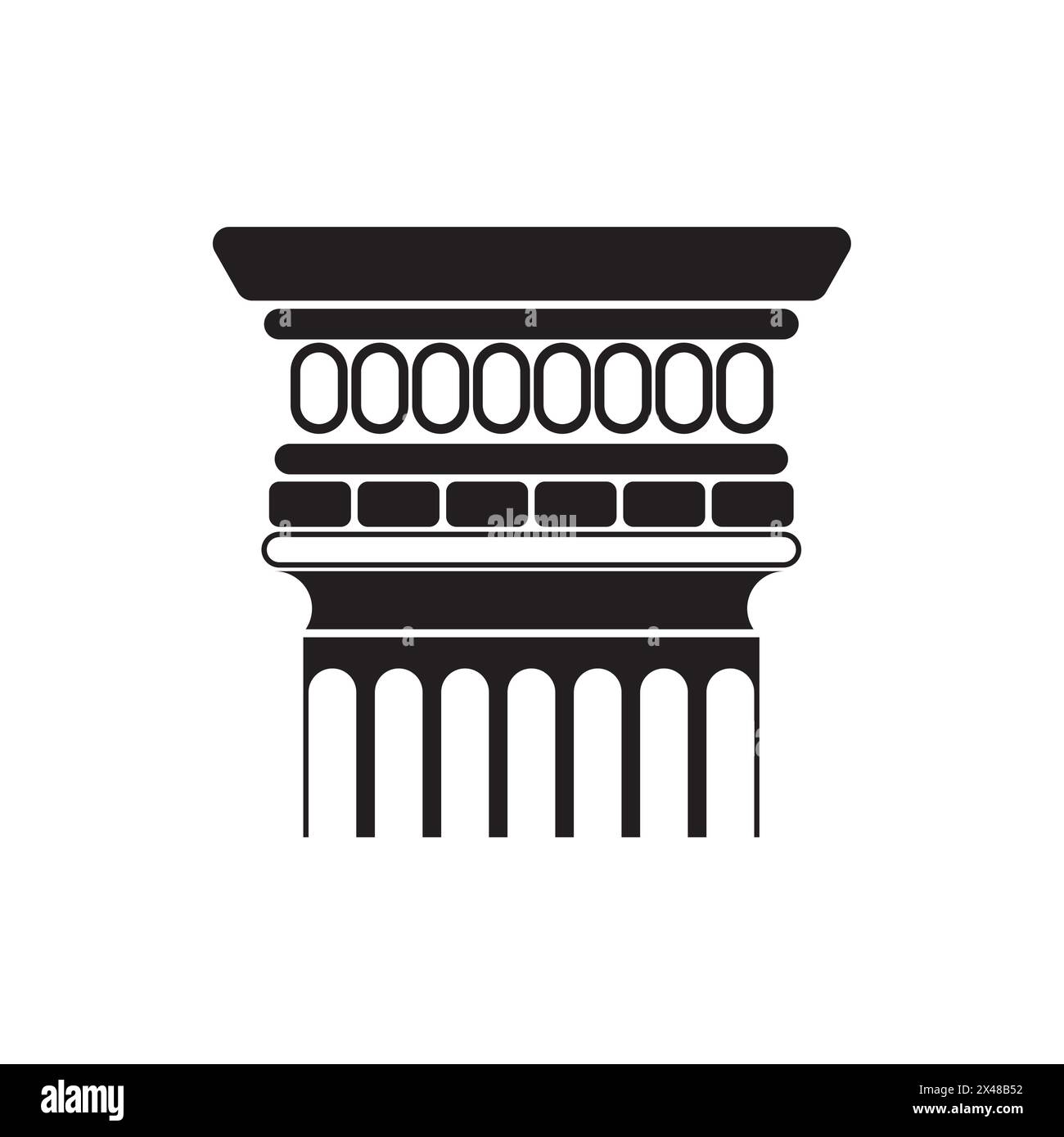 Icona della linea nera con il maiuscolo della colonna classica, illustrazione vettoriale del pilastro monumento europeo Illustrazione Vettoriale