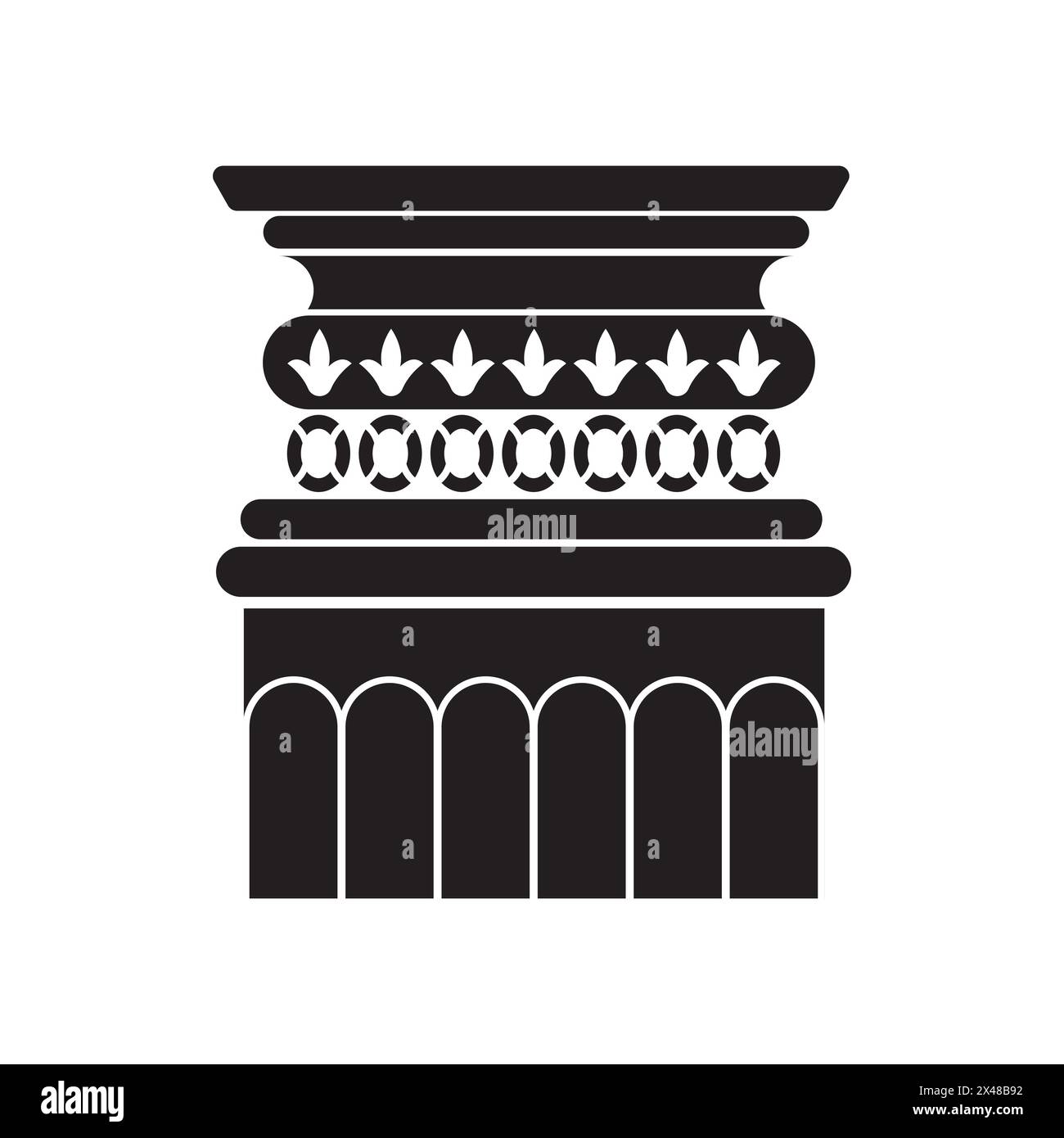 Icona classica con linea nera maiuscola a colonna, iconica illustrazione vettoriale decorata Illustrazione Vettoriale