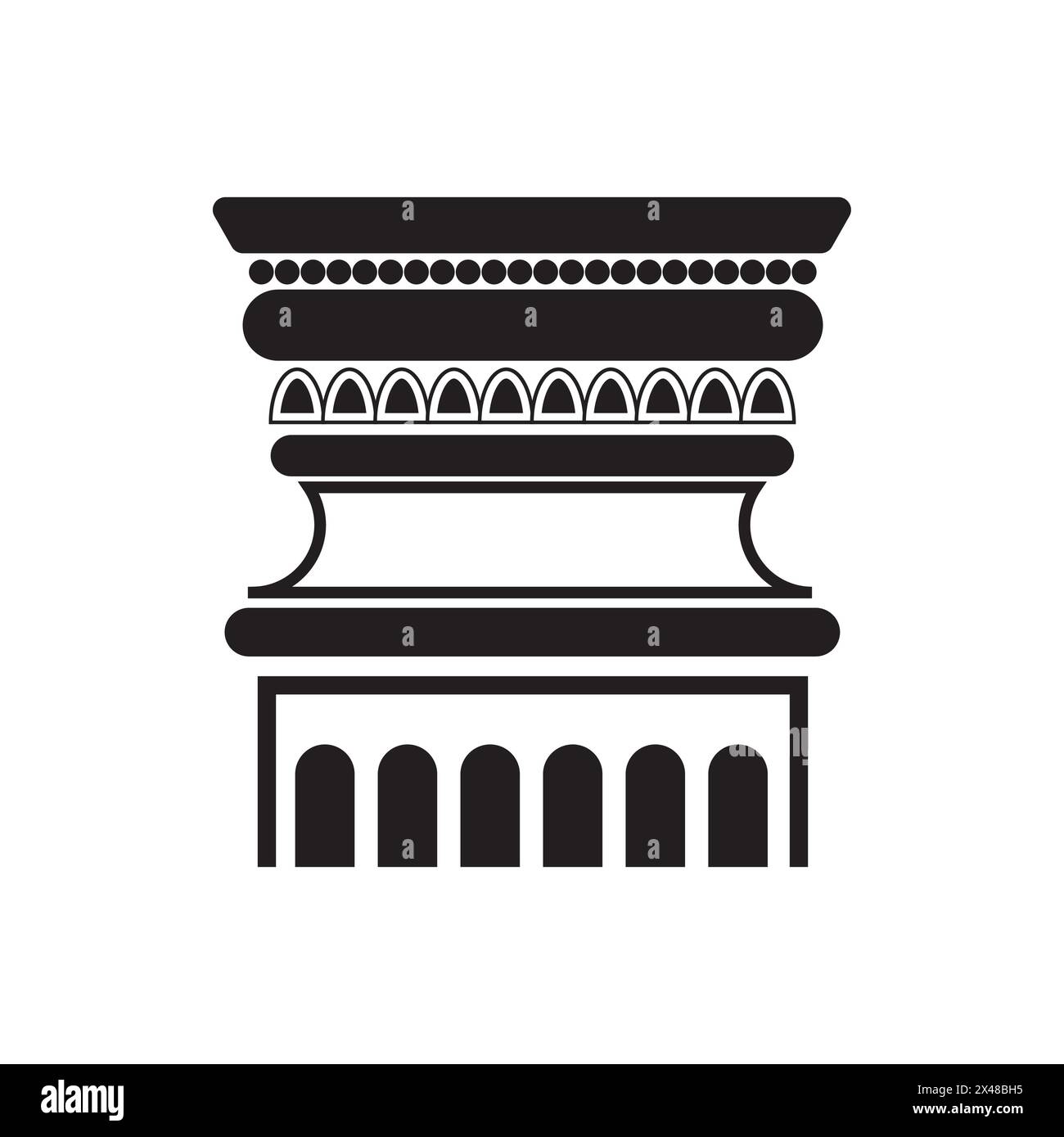 Antica icona della linea nera maiuscola della colonna, colonna di illustrazione vettoriale di forma classica Illustrazione Vettoriale