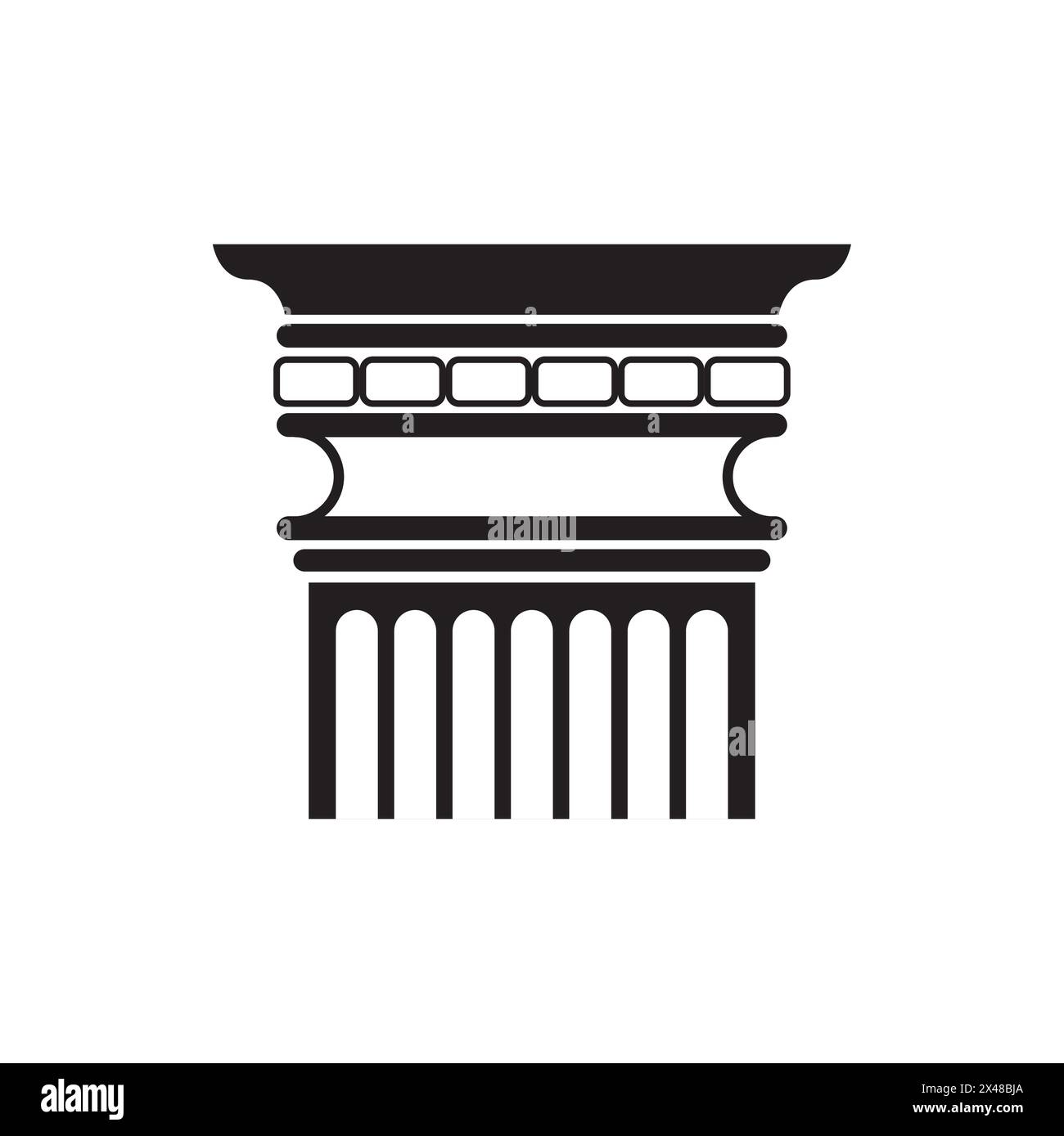 Icona della linea nera con il maiuscolo della colonna antica, illustrazione vettoriale della silhouette dell'elemento architettonico antico Illustrazione Vettoriale